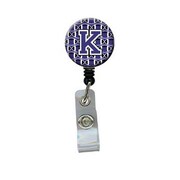 CAROLINES TREASURES Letter K Football Purple and White Retractable Badge Reel CJ1068-KBR